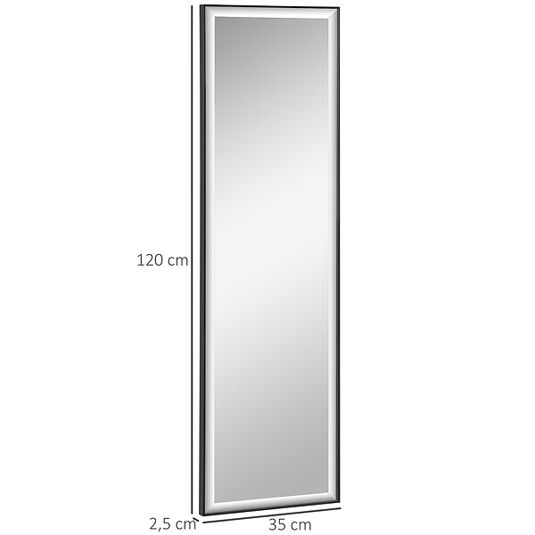 HOMCOM - Miroir mural dim. 120L x 35l cm - film sécurité anti déflagrant, système attache inclus - cadre alliage alu. noir - large