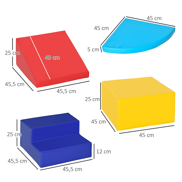 HOMCOM - 4 blocs de construction en mousse XL - modules de motricité - certifiés normes EN71-1-2-3 - mousse EPE revêtement PU bleu rouge jaune - large