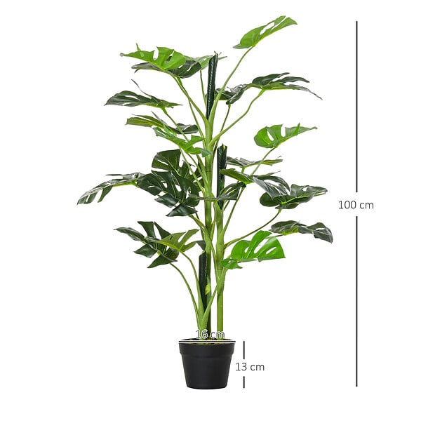 OUTSUNNY - Arbre artificiel plante artificielle Monstera H. 100 cm tronc branches lichen feuilles de tortue grand réalisme pot inclus - large