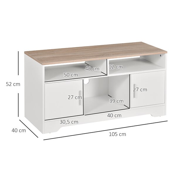 HOMCOM - Meuble TV Banc TV en Bois Grand Espace de Rangement avec 2 Compartiments Ouverts 2 Armoires à  Porte Une Armoire Ouverte 105 x 40 x 52 cm Blanc - large