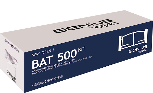 GENIUS BY FAAC - G Bat Kit 24 V 500 Mm - Genius By Faac - Motorisation Portail Battant - Course De 500 Mm - Portails En Bois, Alu, Acier, Pvc Avec Renforts - large