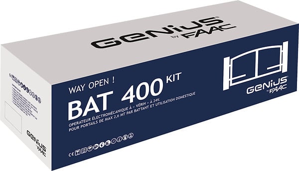 GENIUS BY FAAC - G Bat Kit 24 V 400 Mm - Genius By Faac - Motorisation Portail Battant - Course De 400 Mm - Portails En Bois, Alu, Acier, Pvc Avec Renforts - large