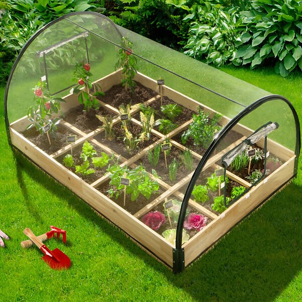 ID MARKET - Carré potager 12 compartiments + housse serre châssis - large