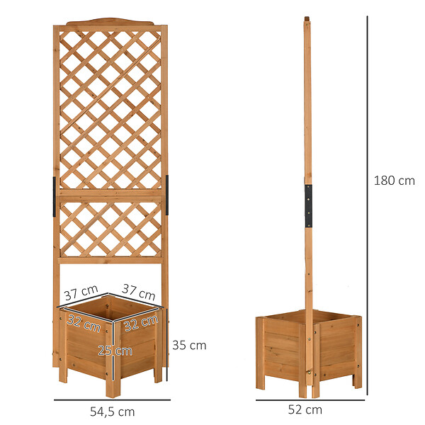OUTSUNNY - Jardinière avec treillis - bac à fleurs - jardinière sur pied - dim. 54,5L x 52l x 180H cm - bois sapin pré-huilé - large