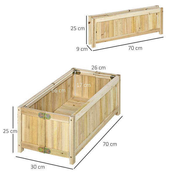 OUTSUNNY - Jardinière sur pied pliable bac à fleurs dim. 70L x 30l x 25H cm corps aspect lattes bois sapin pré-huilé - large