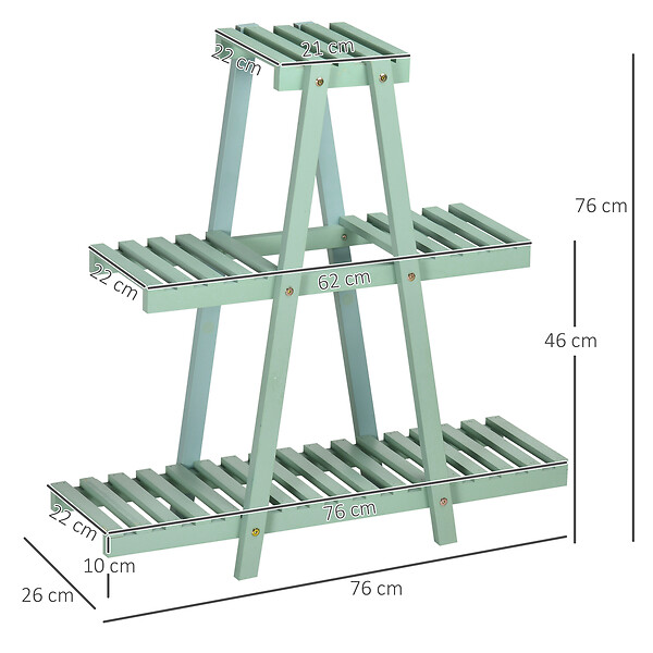 OUTSUNNY - Étagère à fleurs pyramidale en bois - porte plante bois 3 étagères - dim. 76L x 26l x 76H cm - sapin vert d'eau - large