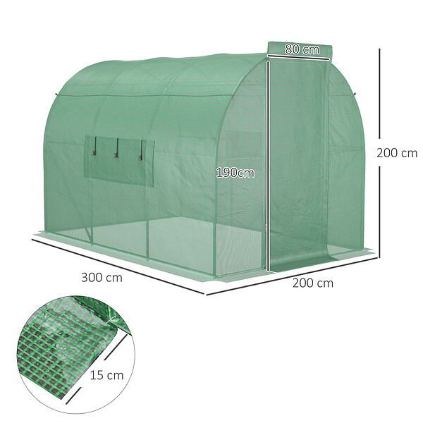 OUTSUNNY - Serre de Jardin Tunnel 6 m² Acier galvanisé renforcé diamètre 2,5 cm + PE Haute densité fenêtres Porte Vert - large