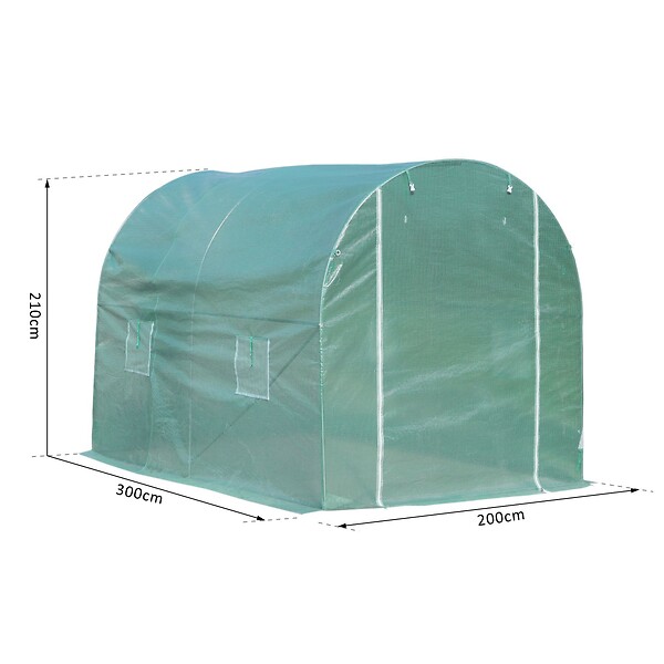 OUTSUNNY - Serre de jardin tunnel surface sol 6 m² 3L x 2l x 2,10H m châssis tubulaire renforcé porte zippée 4 fenêtres enroulables vert - large