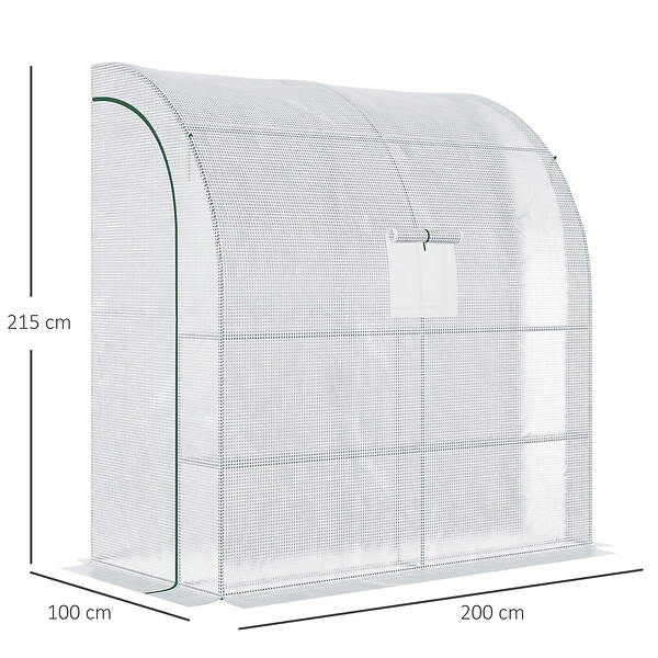 OUTSUNNY - Serre de jardin adossée serre adossée dim. 2L x 1l x 2,13H m 4 étagères 2 portes zippées 1 fenêtre acier PE haute densité blanc - large