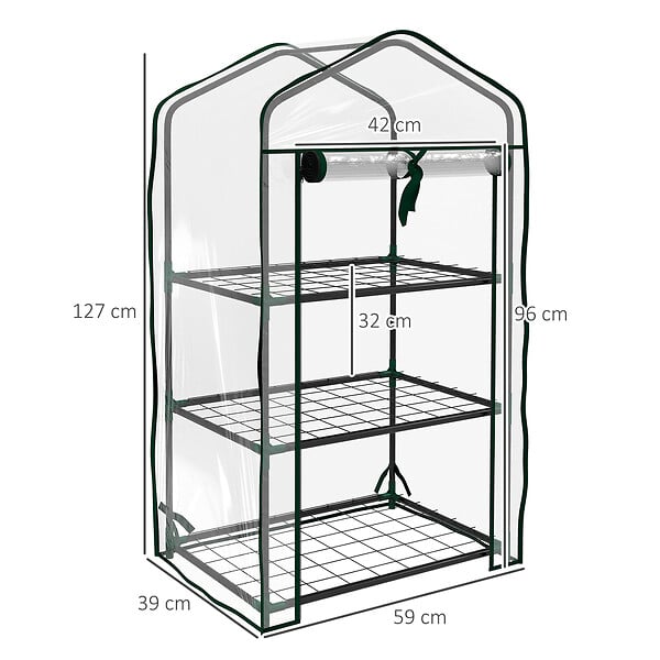 OUTSUNNY - Serre de jardin balcon 3 niveaux métal thermolaqué vert PE transparent - large