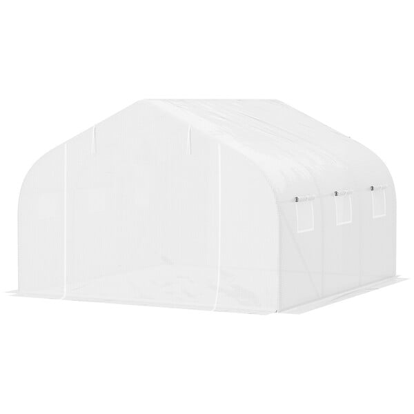 OUTSUNNY - Serre tunnel de jardin dim. 4,45L x 2,99l x 2H m porte + 6 fenêtres enroulables acier galvanisé bâche PE haute densité blanc - large
