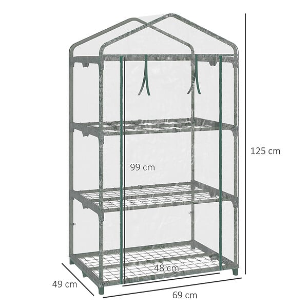 OUTSUNNY - Serre de jardin balcon étagère serre 3 niveaux dim. 69L x 49l x 125H cm métal thermolaqué vert PVC haute densité transparent - large