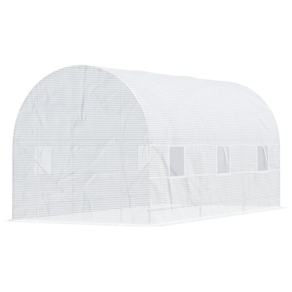 OUTSUNNY - Serre de jardin tunnel surface sol 9 m² 4,5L x 2l x 2H m châssis tubulaire renforcé 18 mm 6 fenêtres blanc - large