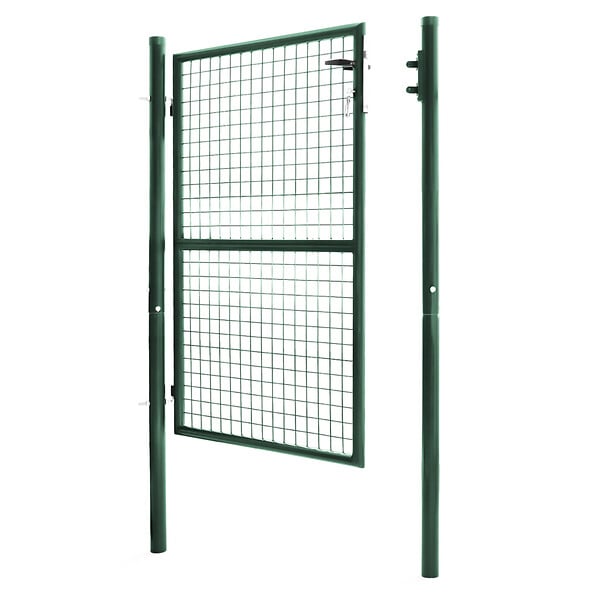 ID MARKET - Portillon de jardin 105 x 125 cm en acier vert avec serrure et poignée - large