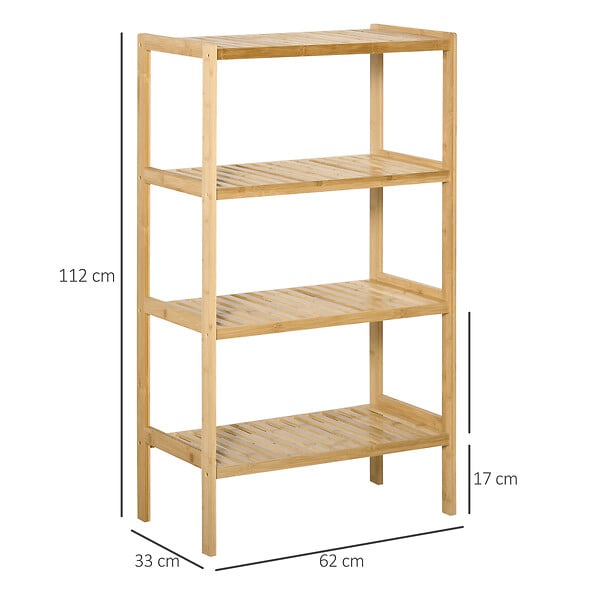 HOMCOM - Etagère de rangement 4 niveaux sur pied - étagères à lattes - dim. 62L x 33l x 112H cm - bois de bambou - large