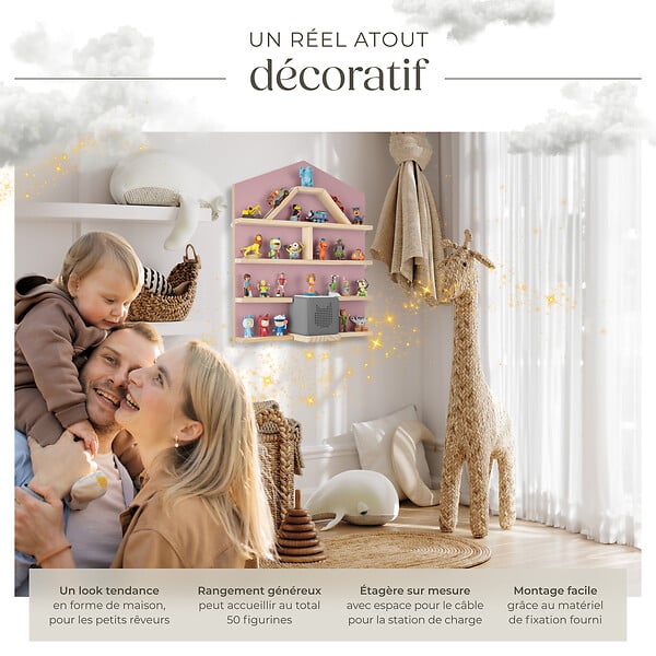 TECTAKE - Étagère murale Mylittle Story pour jusqu'à 50 Tonies rose - large