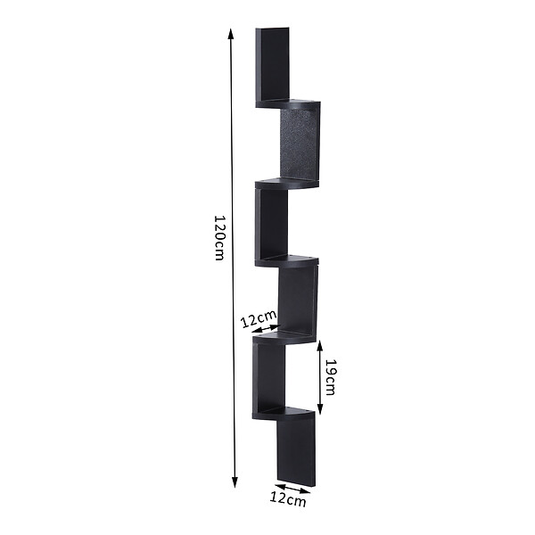 HOMCOM - HOMCOM Étagère d'angle design contemporain zig zag 5 niveaux 12L × 12l × 120H cm noire - large