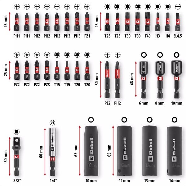 EINHELL - Coffret d'embouts et douilles M-CASE , 35 pièces - large