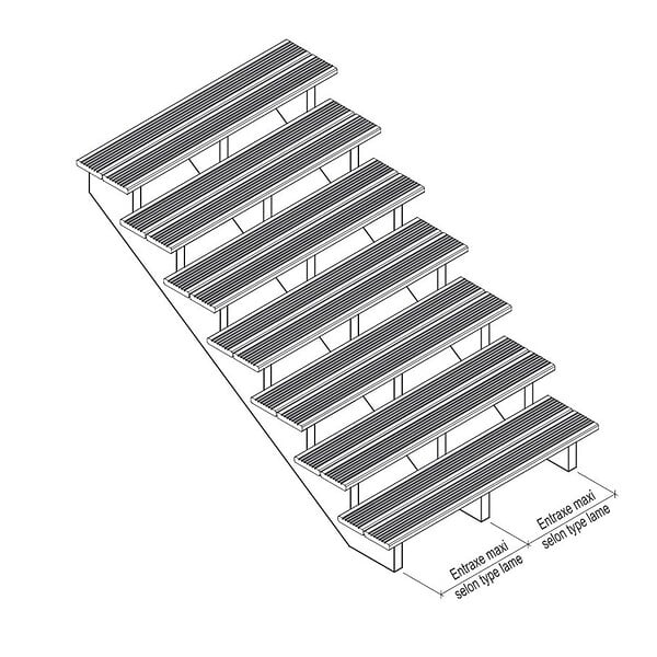 DECKLINEA - Escalier Bois Exterieur - 7 Marches Pleines - Largeur : 1m20 - Hauteur : 1m19 - Avec Contremarches - Pin du Nord - Traité Autoclave - large