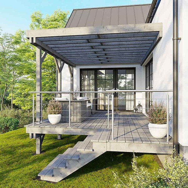 DECKLINEA - Escalier Bois Exterieur - 3 Marches - Largeur : 1m20 - Hauteur : 85cm - Sans Contremarches - Pin du Nord - Traité Autoclave - large