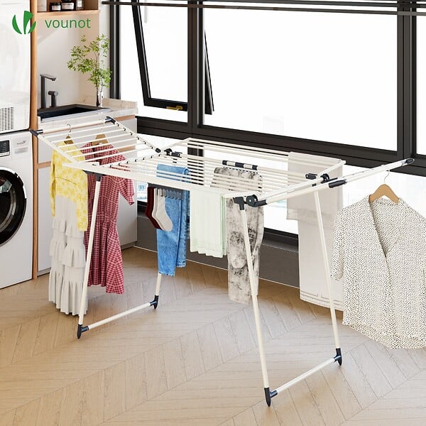 VOUNOT - Sechoir a linge etendoir sur pied avec ailes hautes 175x92x106cm Blanc - large