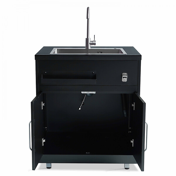 OVIALA - Meuble évier 2 portes pour cuisine extérieure noir - large