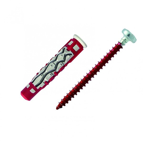 RED HEAD - Lot de 12 chevilles et vis couleur RED HEAD, Diam.6 mm x L.37 mm - large