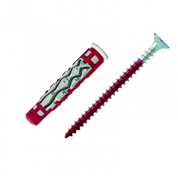 RED HEAD - Lot de 12 chevilles et vis couleur RED HEAD, Diam.6 mm x L.37 mm - large