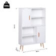 HOMCOM - Bibliothèque scandinave 4 niches + 2 placards avec étagère dim. 80L x 24l x 123H cm pieds effilés inclinés bois massif panneaux particules blanc - vignette