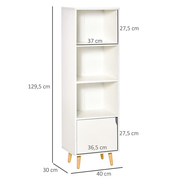 HOMCOM - Meuble de rangement colonne design scandinave - 3 niches, placard porte - piètement effilé incliné bois pin panneaux particules blanc - large