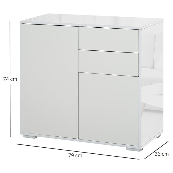 HOMCOM - Commode buffet meuble de rangement 2 tiroirs 2 portes avec étagère 79 x 36 x 74 cm blanc - large
