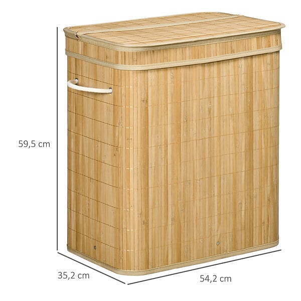 HOMCOM - Panier à linge corbeille à linge bac à linge 100 L 2 compartiments couvercle sac amovible 2 poignées tissu bambou - large