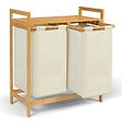 ID MARKET - Panier à linge 2 bacs bambou BEA tissu écru - vignette