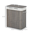 HOMCOM - Panier à linge corbeille à linge 2 bacs bambou pliable couvercle poignée sac amovible en toile gris - vignette