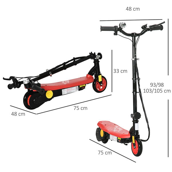 HOMCOM - Trottinette électrique 120 W pliable pour enfant 7-14 ans 12 Km/h max. autonomie 10 Km max. rouge - large