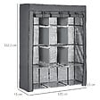 HOMCOM - Armoire penderie multi-rangement - 8 étagères, 2 barres - dim. 125L x 43l x 162,5H cm - acier noir non tissé gris - vignette