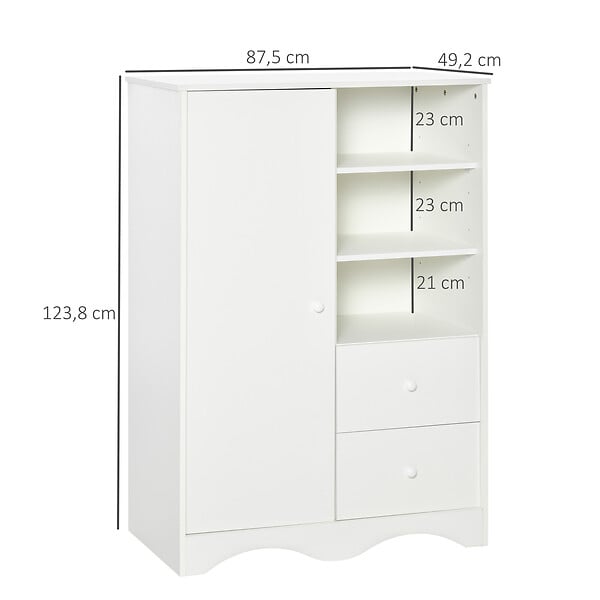 HOMCOM - Armoire - meuble multi-rangements - placard porte 5 étagères, 3 niches, 2 tiroirs - panneaux de particules blanc - large