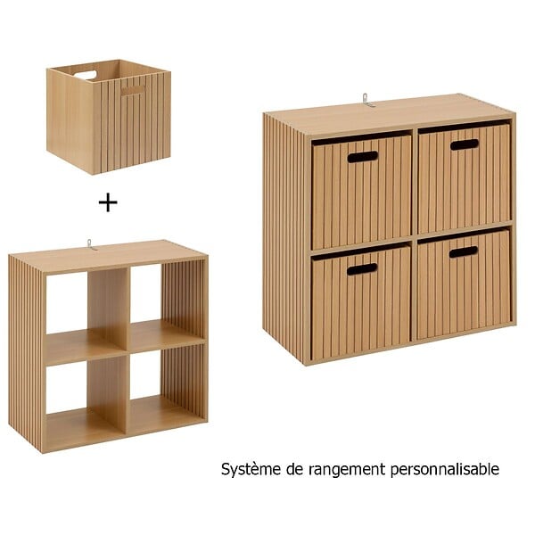 5 FIVE SIMPLY SMART - Meuble Étagère 4 cases de rangement Effet bois naturel H 68.5 cm - large