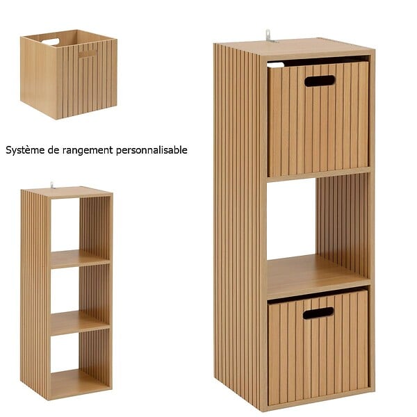 5 FIVE SIMPLY SMART - Meuble Étagère 4 cases de rangement Effet bois naturel H 102 cm - large