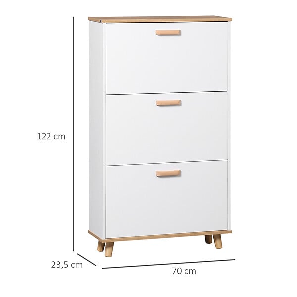 HOMCOM - Meuble à chaussures design scandinave 3 portes abattantes 3 étagères réglables bois pin panneaux blanc - large