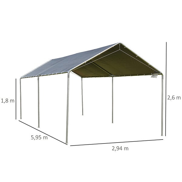 OUTSUNNY - Carport auvent pour voiture 5,95L x 2,90l x 2,60H m acier galvanisé robuste PE haute densité gris - large