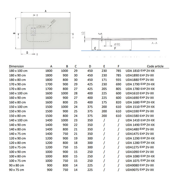 VILLEROY ET BOCH - Receveur découpable 120 X 80  Exclusive rectangle blanc - large