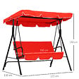 OUTSUNNY - Balancelle de jardin 3 places toit inclinaison réglable coussins assise et dossier 1,72L x 1,1l x 1,52H m acier noir polyester rouge - vignette