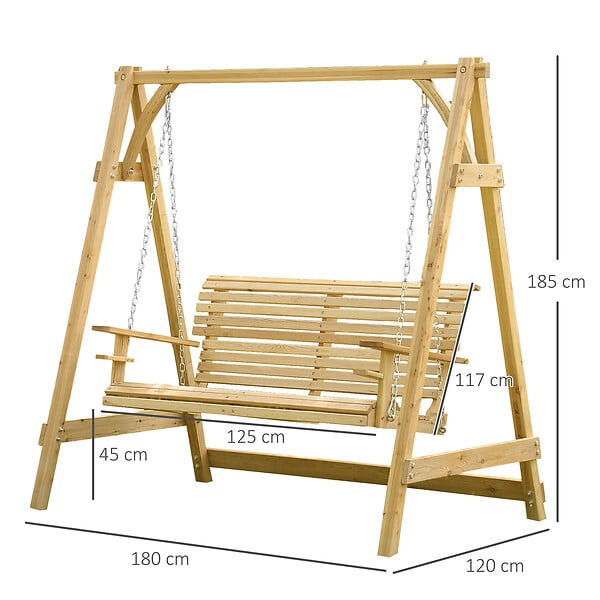 OUTSUNNY - Balancelle de jardin 2 places dim. 1,8L x 1,2l x 1,85H m accoudoirs supports verres bois de mélèze pré-huilé - large