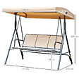 OUTSUNNY - Balancelle de jardin 3 places grand confort toit inclinaison réglable assise et dossier ergonomique acier époxy textilène beige - vignette