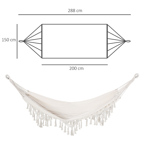 OUTSUNNY - Hamac de voyage portable style bohème chic toile de hamac dim. totales 2,88L x 1,5l m coton polyester beige - large
