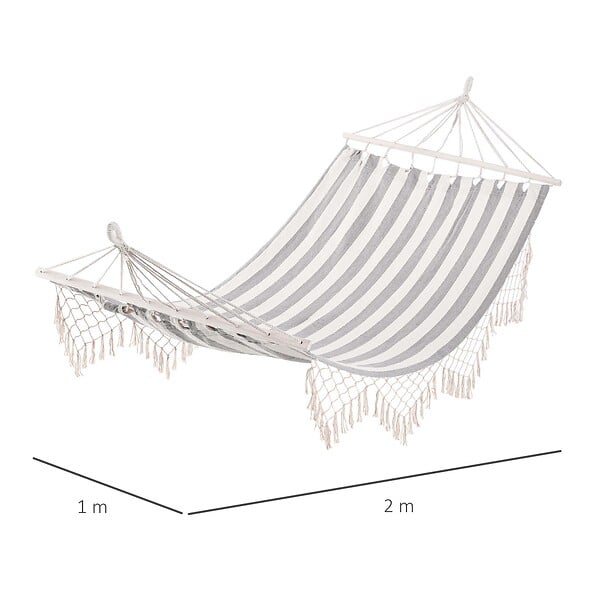 OUTSUNNY - Hamac de voyage portable style hippie chic toile de hamac dim. 2L x 1l m coton polyester gris écru rayé - large
