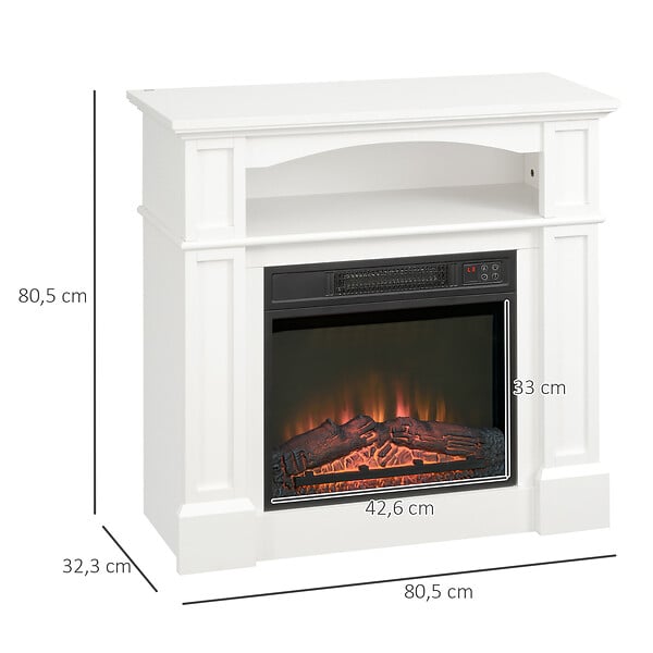 HOMCOM - Cheminée électrique XL style classique chic 1800 W  effet flammes LED minuterie température luminosité réglables télécommande fournie blanc - large