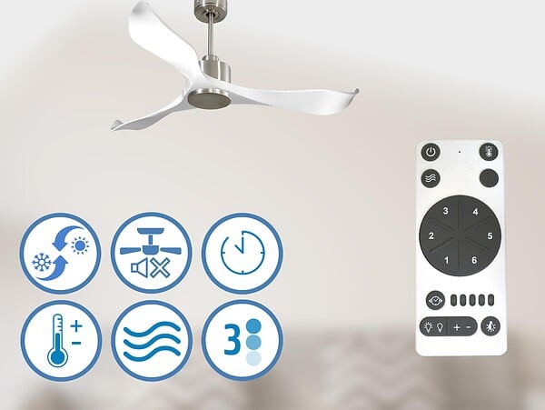 PURLINE - Ventilateur de plafond Réversible  Thermostat Wifi Moteur à courant continu Toits en pente Télécommande Adaptateur 2/3 Lames Hypersilence Mémoire - large