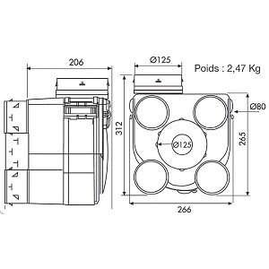 UNELVENT - VMC AUTOREGLABLE Série DECO 2 - DECO 2 K - Kit VMC standard, équipé d'1 caisson DECO 2 + 2 bouches extra-plates design D80 mm + 1 bouche extra-plate design D125 mm - large
